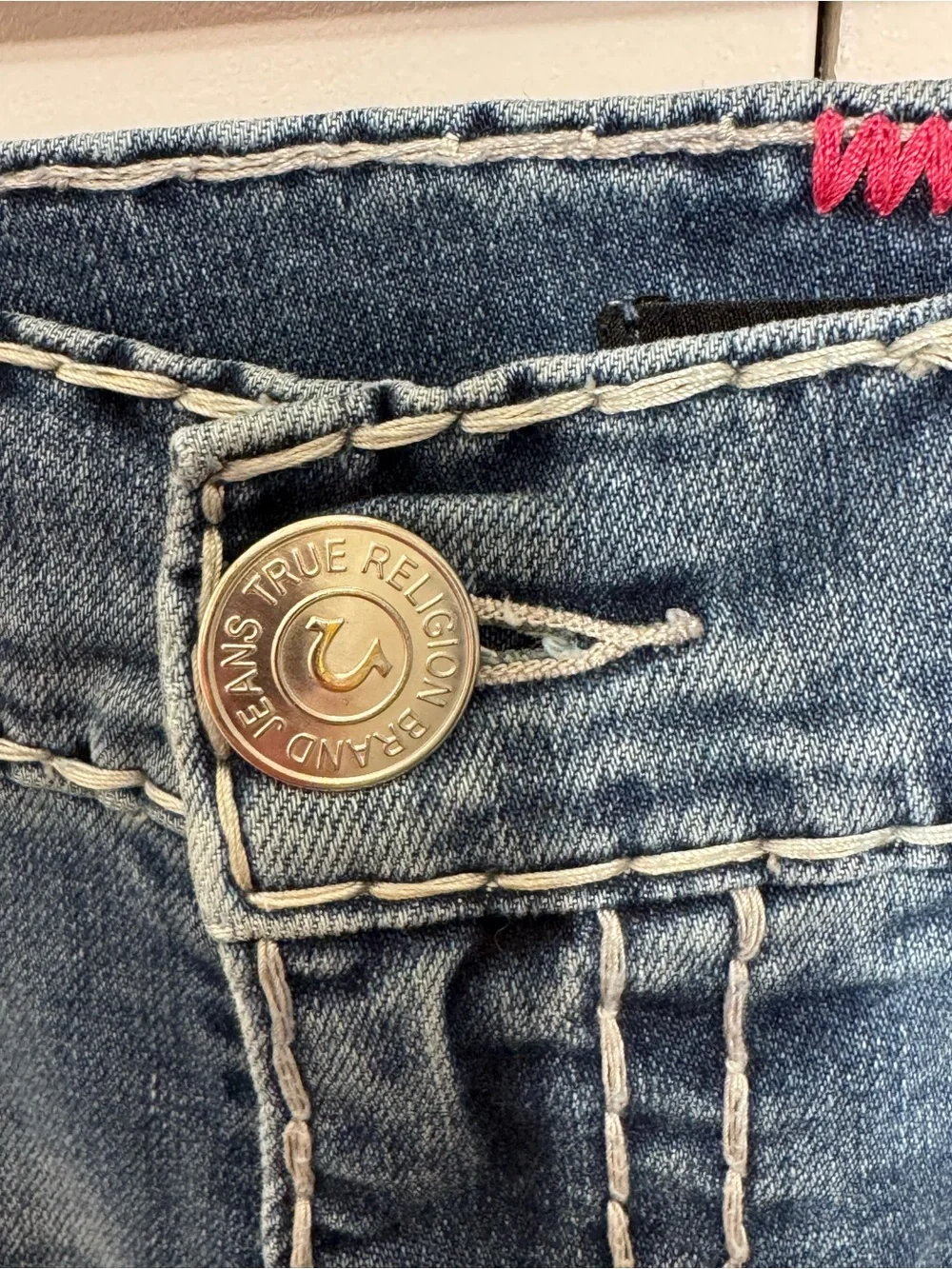 True Religion Rocco Relaxed Skinny with Pink Stitching
